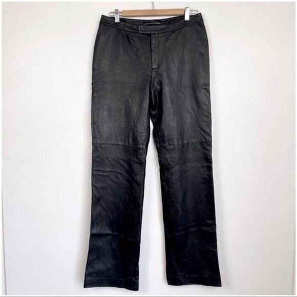 LINDA ALLARD Ellen Tracy Black 100% Leather Pants straight leg high rise 10 - Picture 9 of 10